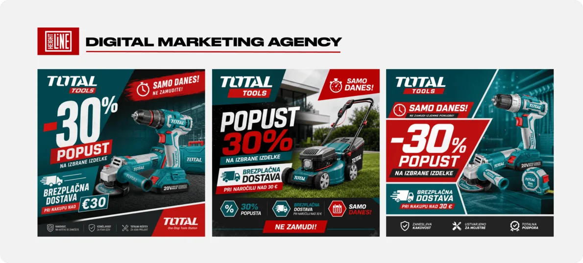 TOTAL TOOLS — креативы с акциями и жёсткими офферами